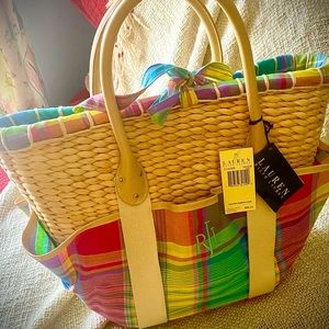 LAUREN Ralph Lauren Madras Beach Bag NEW w/tags